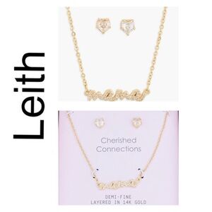 🐘🐘💓 Leith 14K Gold Plated CZ MAMA Necklace and Earrings Set